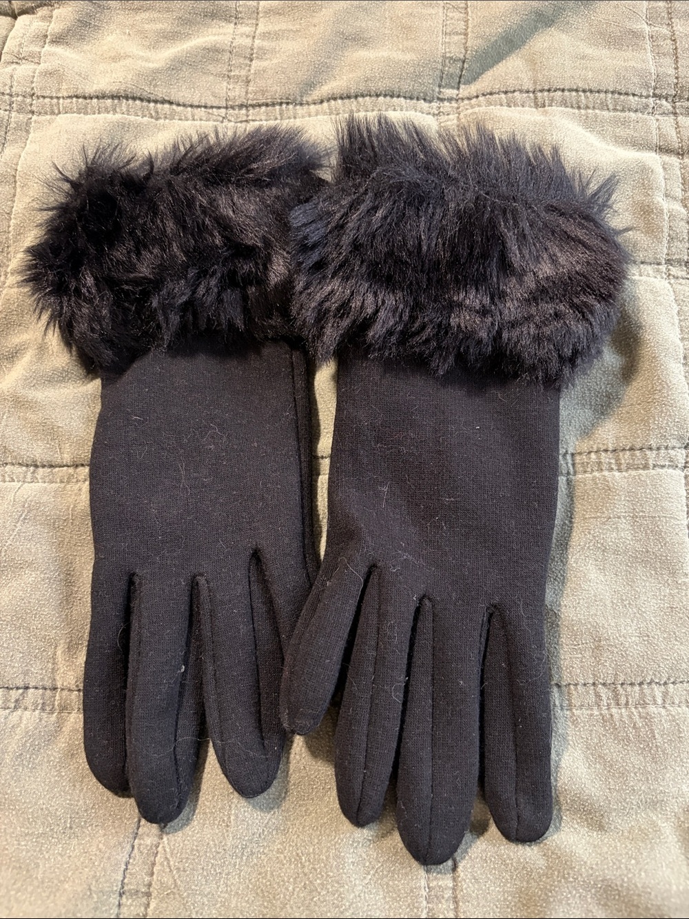 Black Faux Fur Cuff Women's Winter Gloves